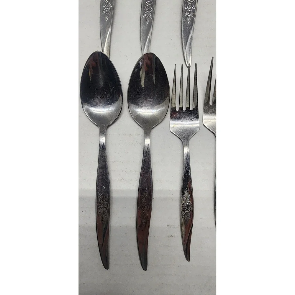 14 Pcs Hanford Forge Stainless Steel Flatware AVON ROSE Spoons, Forks, Knives